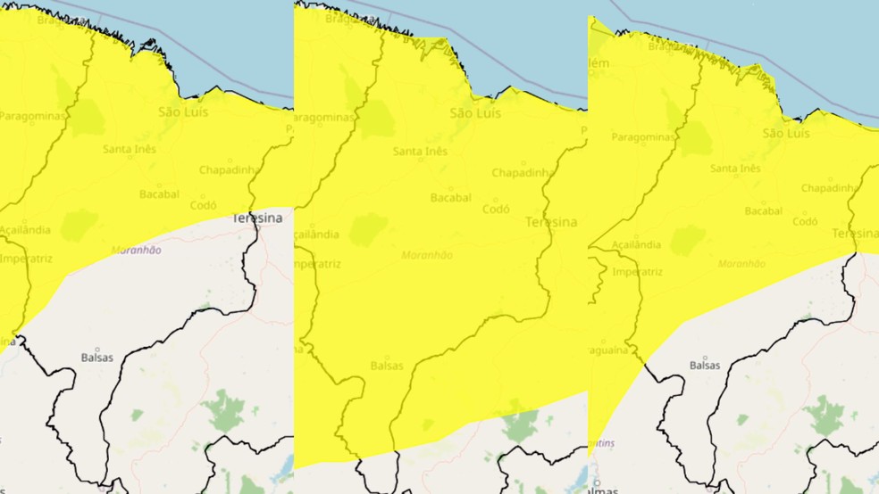 O Inmet informou que s&atilde;o tr&ecirc;s alertas amarelos em vigor no estado &mdash; Foto: Reprodu&ccedil;&atilde;o/Inmet
