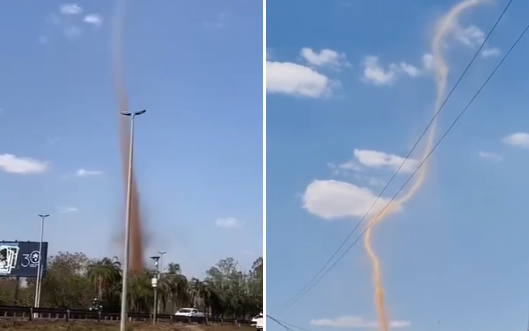 Redemoinho de poeira em forma de ‘funil’ impressiona moradores em Aparecida de Goiânia 