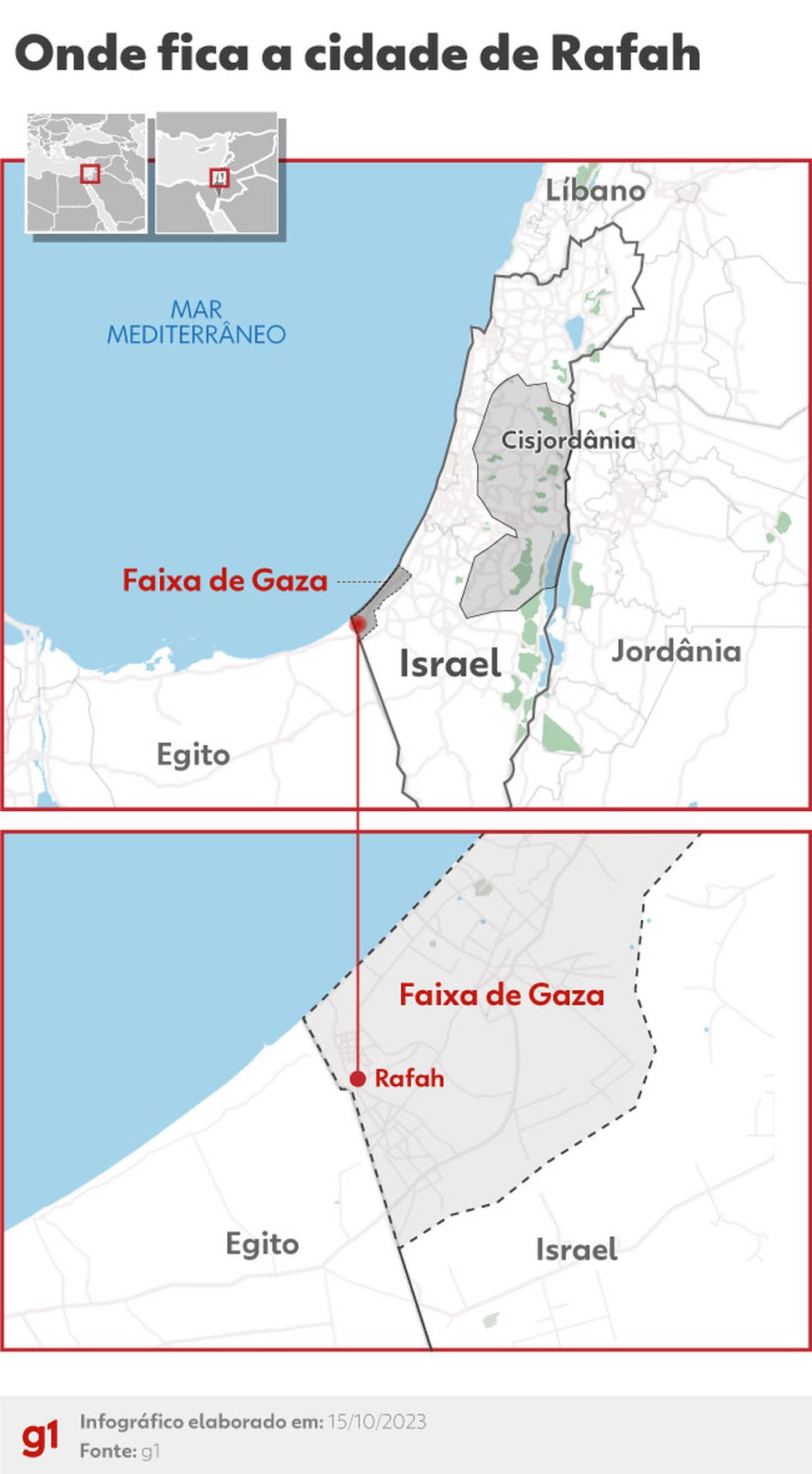 151023-mapa-rafahcidade Presidente do Egito concordou em abrir passagem de Rafah para 20 caminhões, diz Biden
