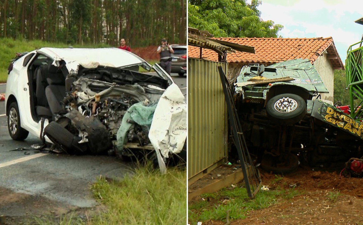Acidente com carreta e carro mata 1 pessoa e fere 4 em rodovia no interior de SP; casa é atingida