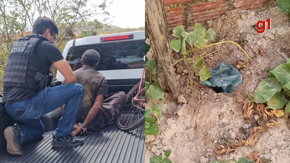 Suspeito de roubo é preso e polícia encontra tornozeleira enterrada no quintal da casa dele no PI — Foto: Divulgação