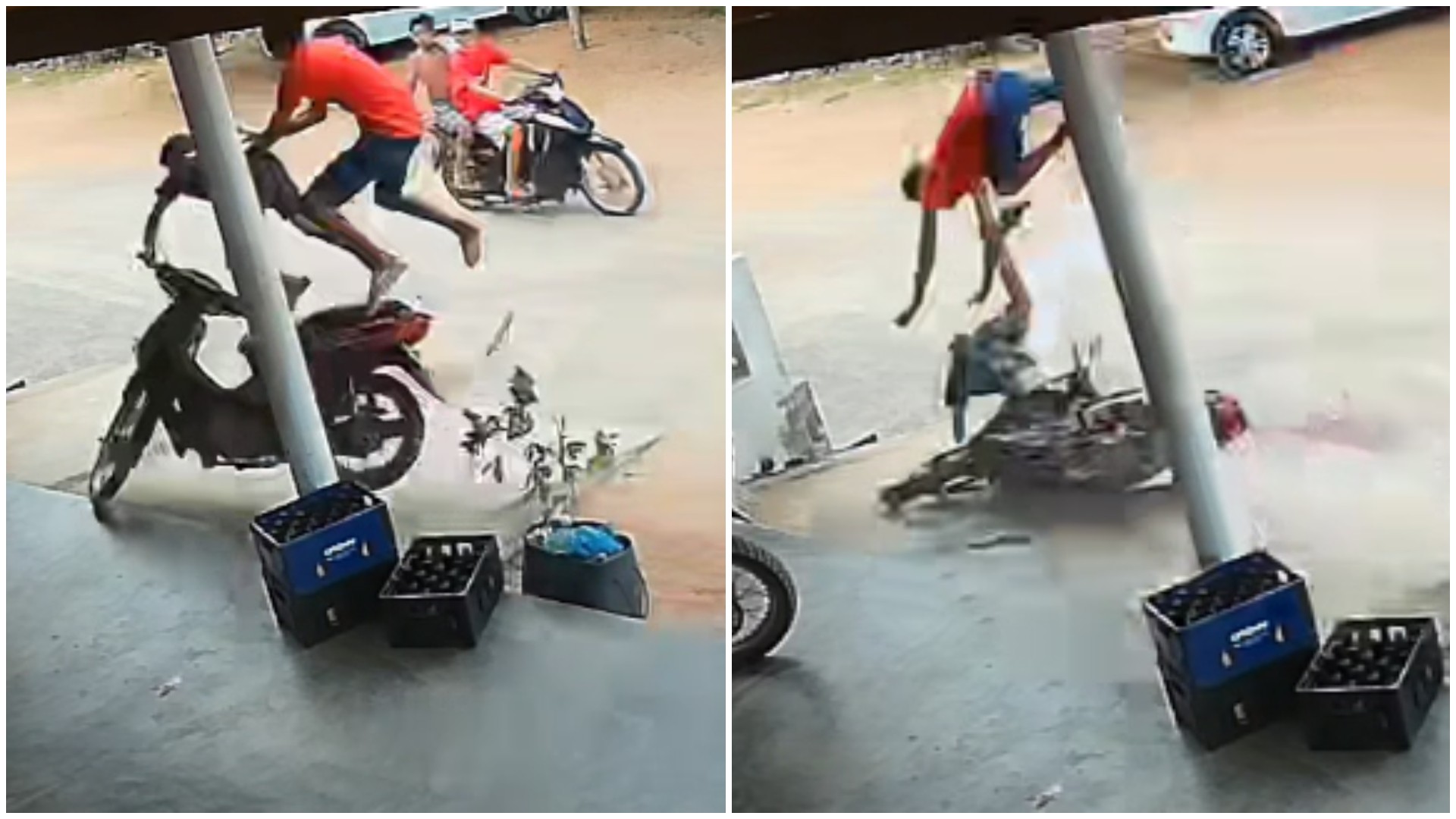 Vídeo: criança e adolescente 'voam' após batida de moto no interior do Ceará