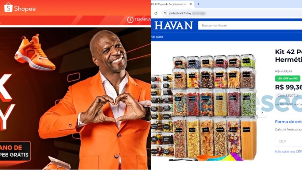 Golpistas criam lojas falsas da Shopee e Havan para a Black Friday; veja como se proteger — Foto: Divulgação/ESET