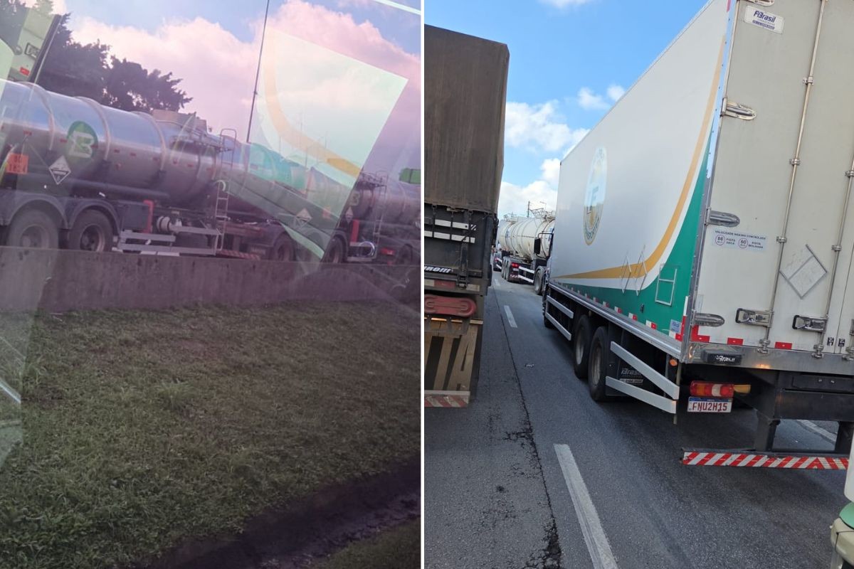 Fila de caminhões para os pátios congestiona rodovias no litoral de SP; greve de caminhoneiros chega ao 2º dia