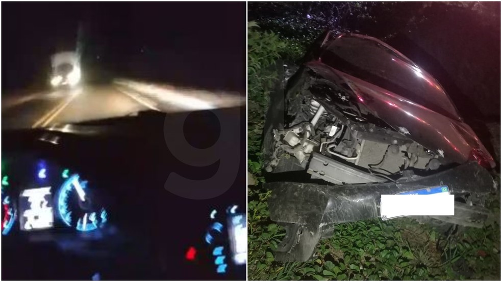 Motorista, de 40 anos, perdeu o controle do carro enquanto gravava estrada com o celular. — Foto: Reprodução