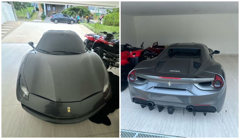 Ferrari é apreendida durante operação para desarticular organização criminosa envolvida em roubos de carga e caminhões. — Foto: Reprodução