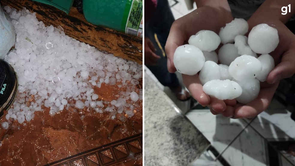 Imagens mostram grande quantidade de granizo que caiu em São Nicolau na noite de terça (3) — Foto: Defesa Civil de São Nicolau