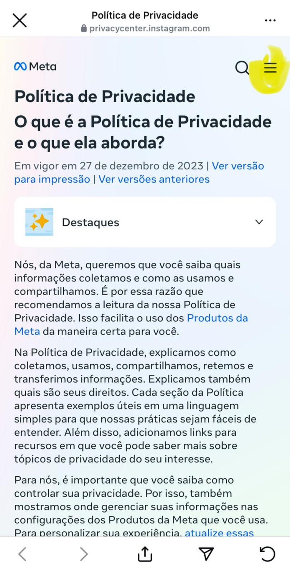 Passo a passo para evitar que Meta use dados para treinar IA 3 — Foto: Reprodução
