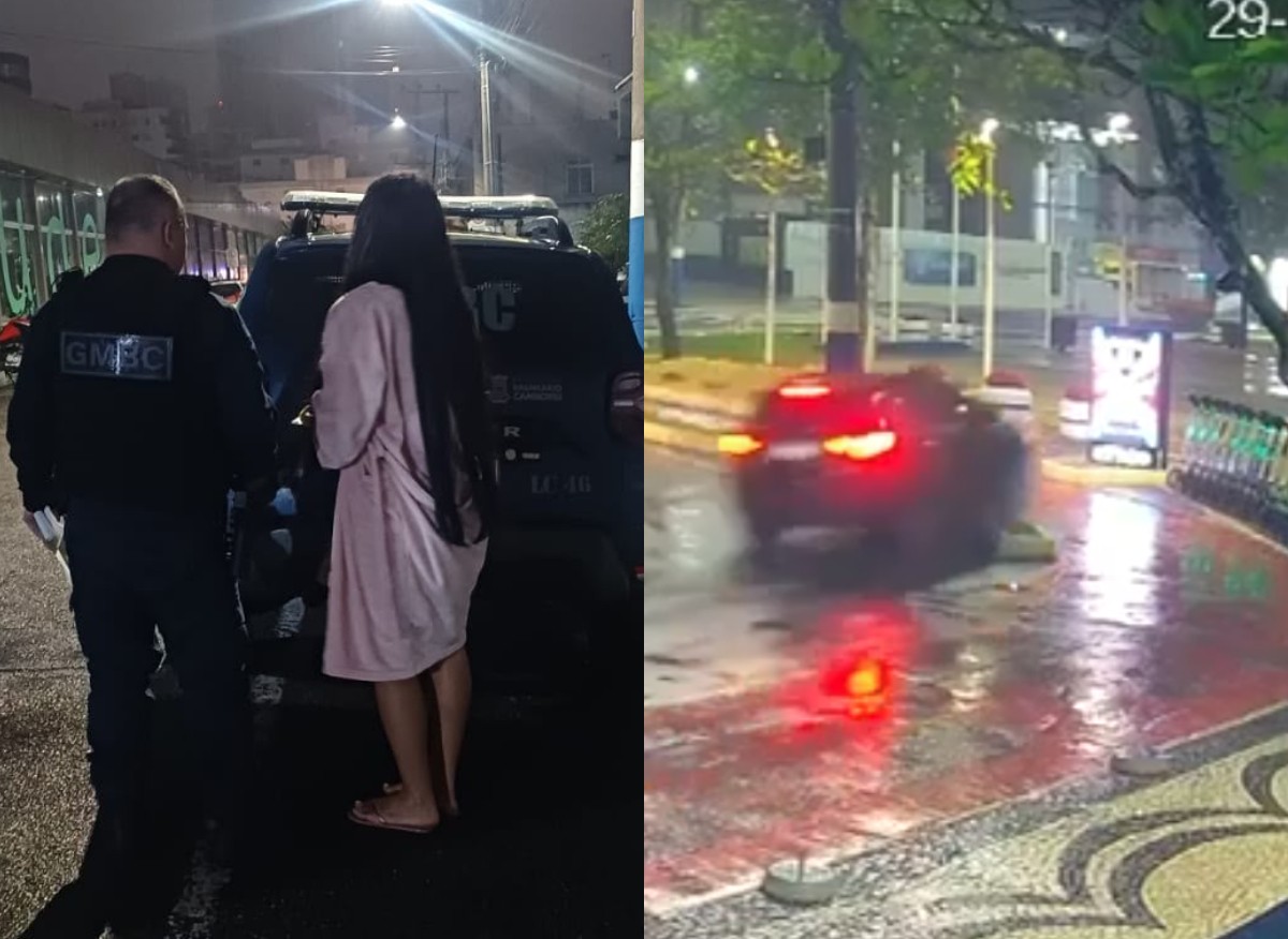 VÍDEO: motorista de roupão é presa por embriaguez após bater carro contra poste em Balneário Camboriú