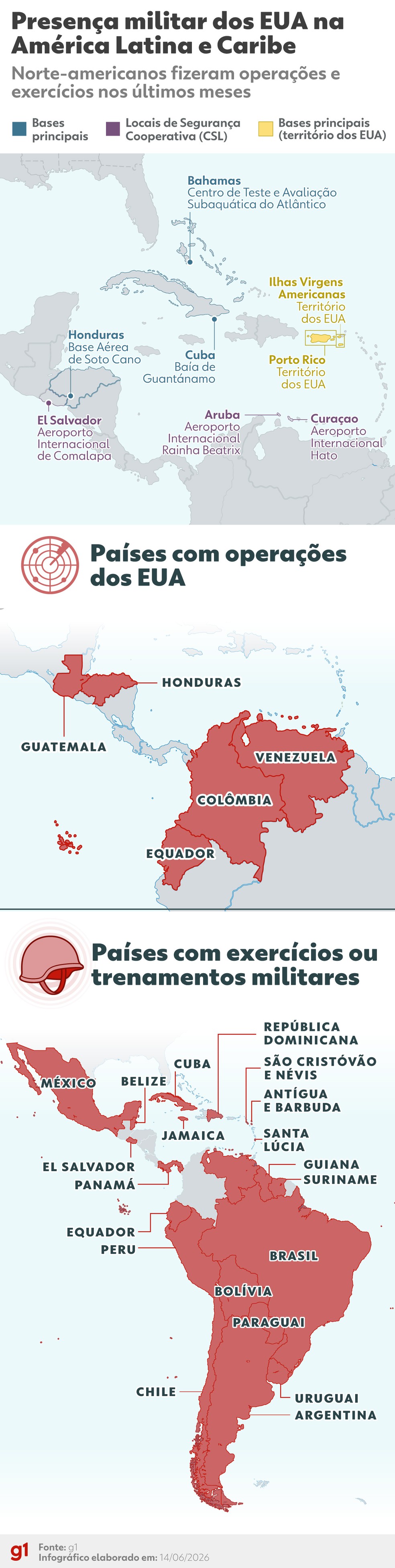 A presença militar dos EUA na América Latina — Foto: Igor Ramon/Arte g1