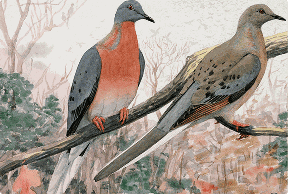 O pombo-passageiro, uma espécie que, no passado, habitava grandes áreas da América do Norte. — Foto: Revive & Restore