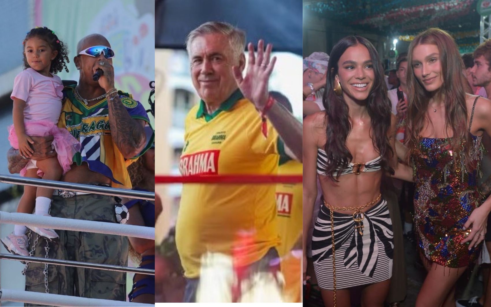 Segundo dia de carnaval em Salvador tem Liz no trio do pai e presenças de Ancelotti, Bruna Marquezine, Sasha e Jade Picon em camarotes 