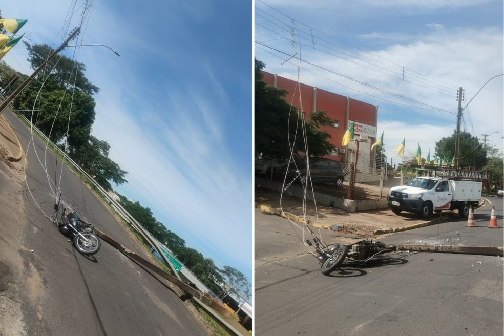 Moto ficou enroscada na fiação na Avenida Joaquim Constantino — Foto: Eudes Elias/Cedidas
