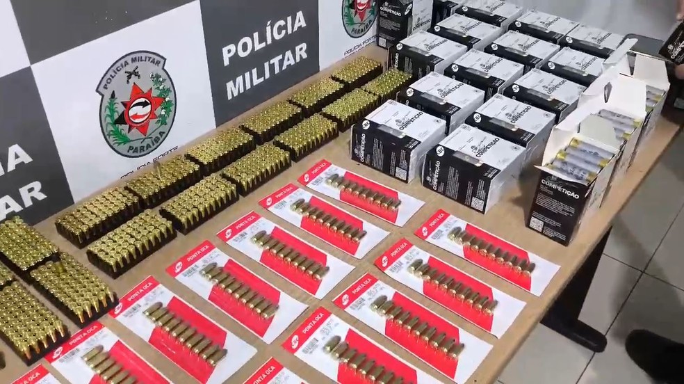 Munições apreendidas após assalto a clube de tiro em Cabedelo — Foto: Reprodução/TV Cabo Branco