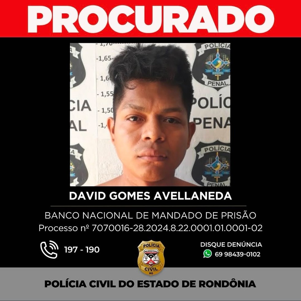 David Gomes, procurado pela Polícia Civil — Foto: Polícia Civil/Divulgação