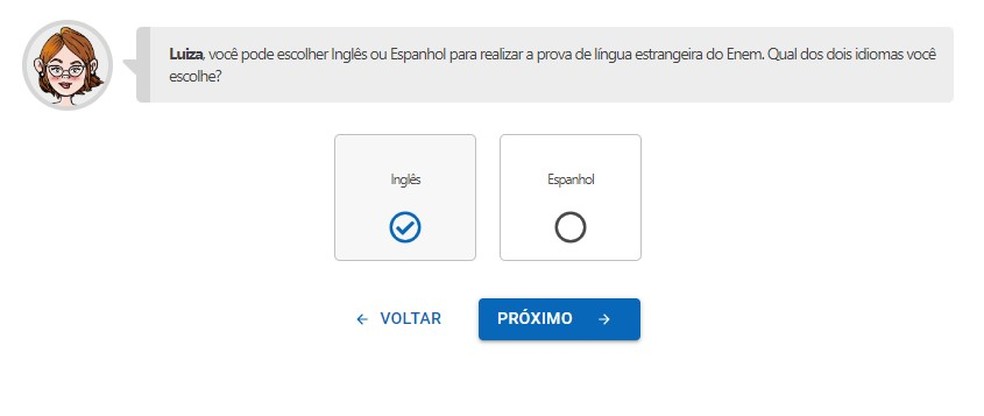 Atenção ao escolher a língua estrangeira no momento da inscrição — Foto: Reprodução