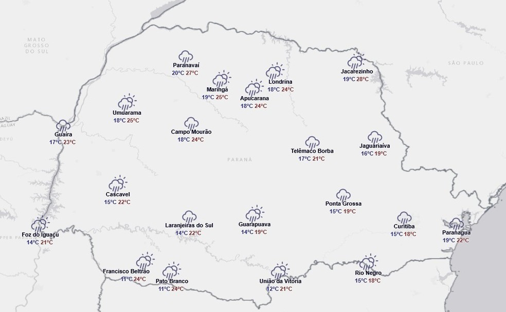 Previsão para terça-feira, 28 de abril — Foto: Reprodução/Simepar