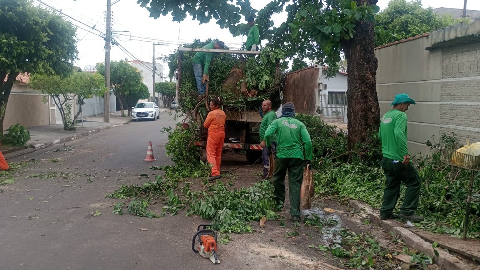 Equipes trabalham para consertar estragos causados por temporal em Presidente Prudente (SP) — Foto: Cedida/Secom