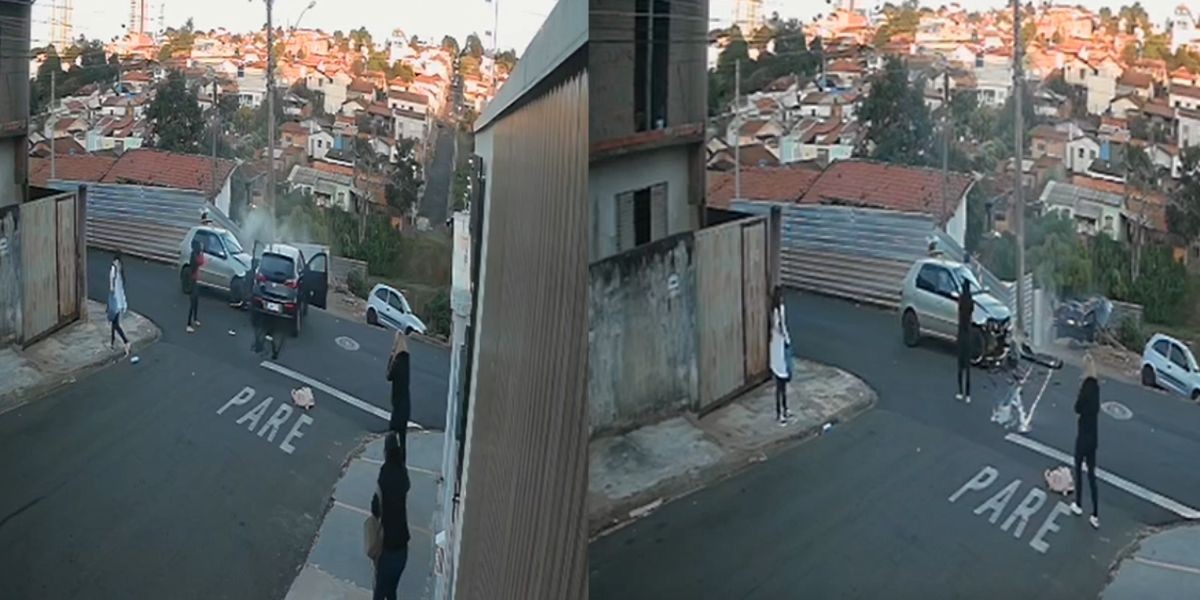 VÍDEO: motorista e passageiras saem de carro após colisão e veículo, sem freio, cai em barranco  