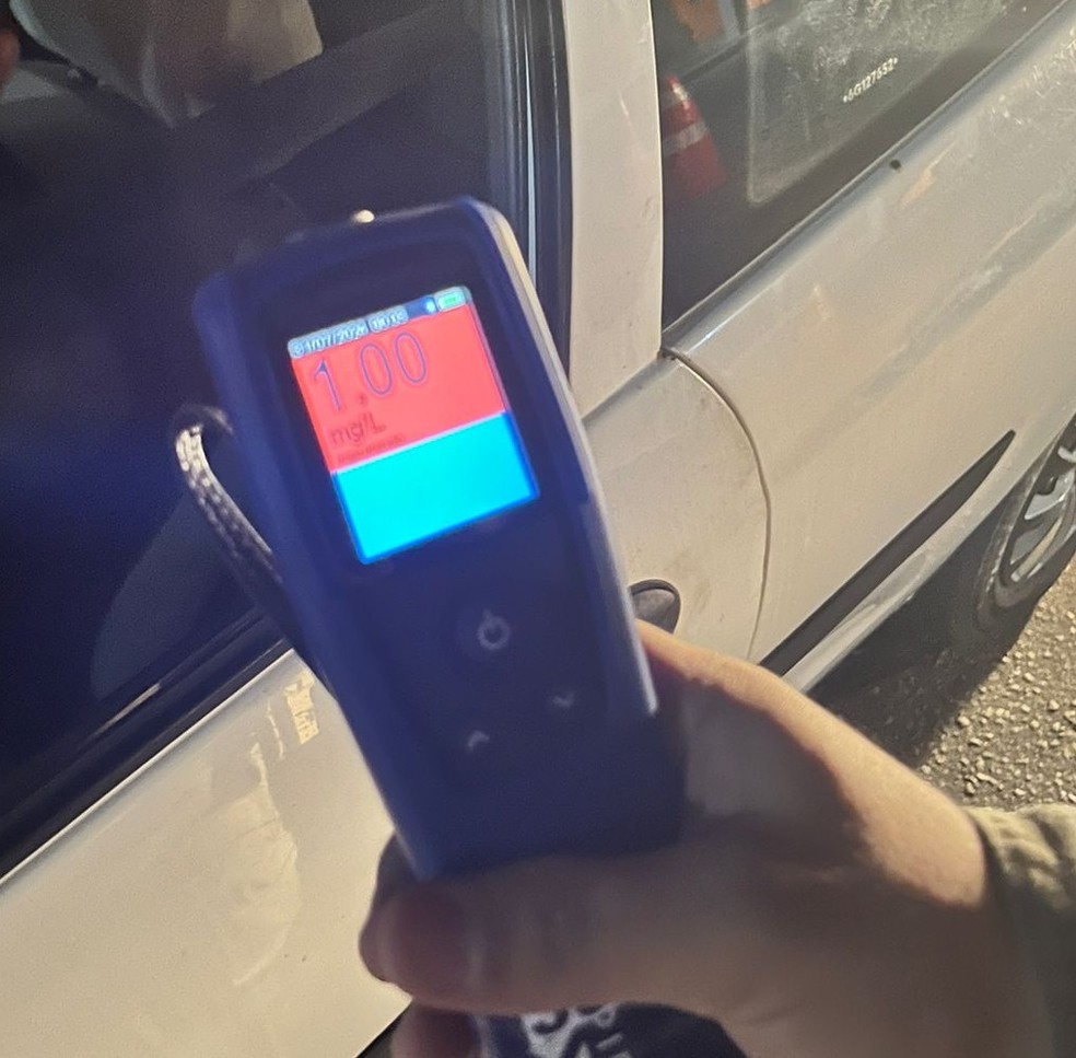 Teste do bafômetro tem resultado de cerca de três vezes o limite já considerado crime — Foto: CPRE/Divulgação