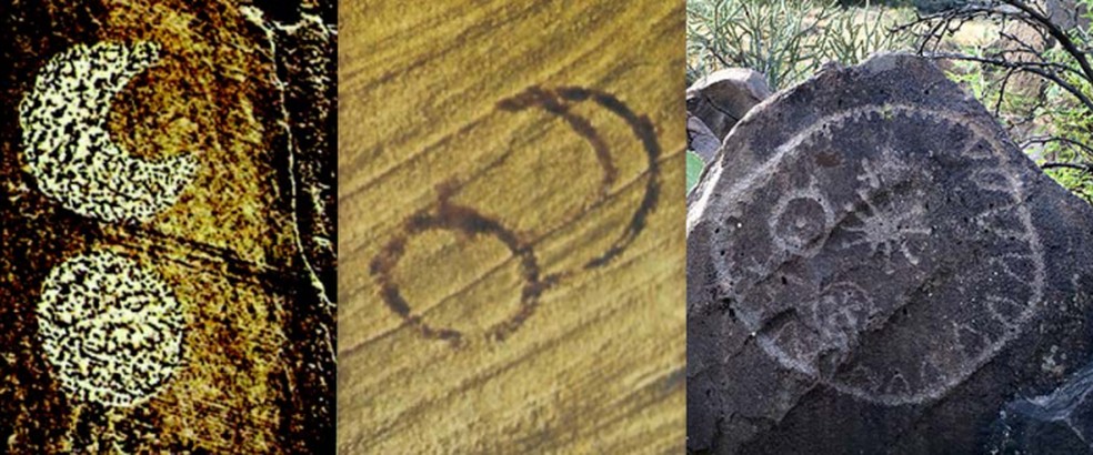 Pinturas rupestres encontradas no México e nos Estados Unidos que são semelhantes ao encontrado no Brasil sobre a supernova de 1054. — Foto: Felipe Sérvulo/Arquivo Pessoal