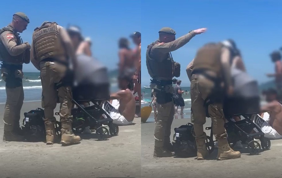 Vídeo mostra bebê exposto ao sol de 30°C em praia catarinense — Foto: Reprodução/Bruna Froehner