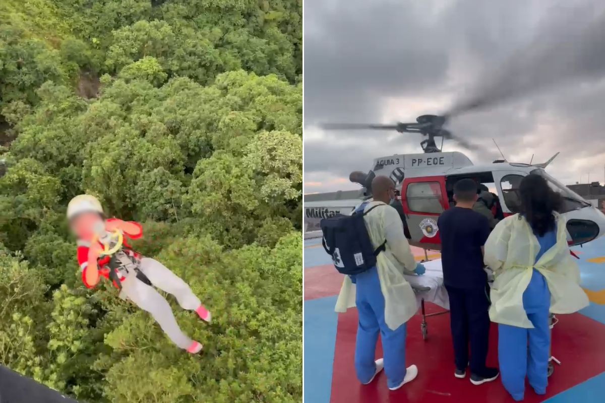 Criança é resgatada por helicóptero da PM em cachoeira em SP com queimaduras no corpo; VÍDEO