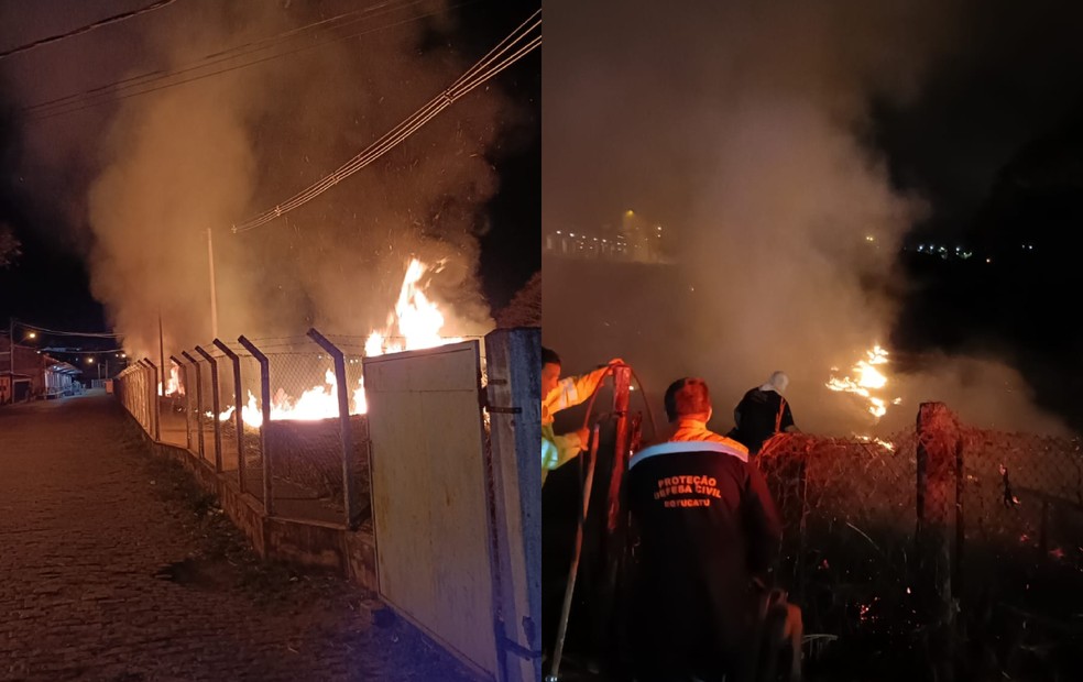 Incêndio em área de mata próximo à Casa da Juventude, na Vila Jahu em Botucatu (SP) — Foto: Defesa Civil/Divulgação