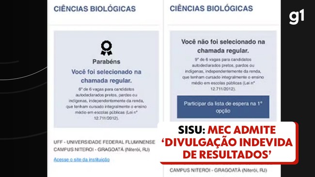 Sisu: Após candidatos perderem vaga, MEC admite 'divulgação indevida de resultados'