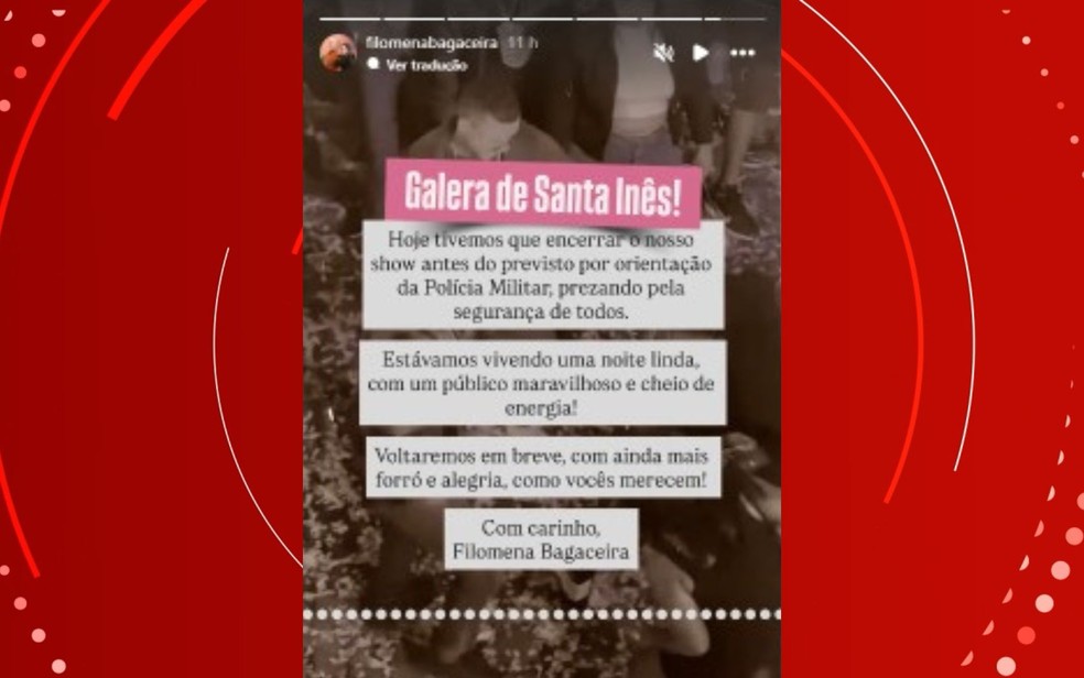 Banda se posicionou nas redes sociais após ter show interrompido por tiroteio na Bahia — Foto: Reprodução/Redes Sociais
