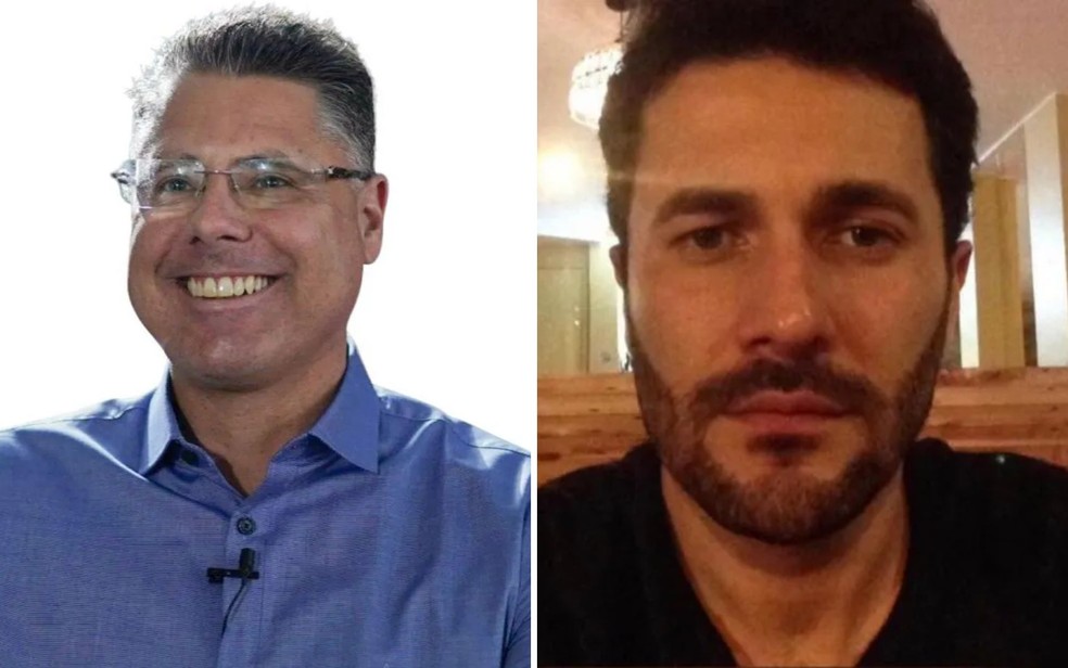 Carlos César Savastano Toledo, conhecido como Cacai (lado esquerdo), e o empresário morto a tiros, Fábio Alves Escobar Cavalcante (lado direito) — Foto: Reprodução/TV Anhanguera