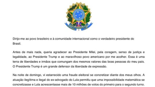 Após fuga, Flávio se diz 'presidente eleito', apaga post e se autoproclama 'líder do Brasil'
