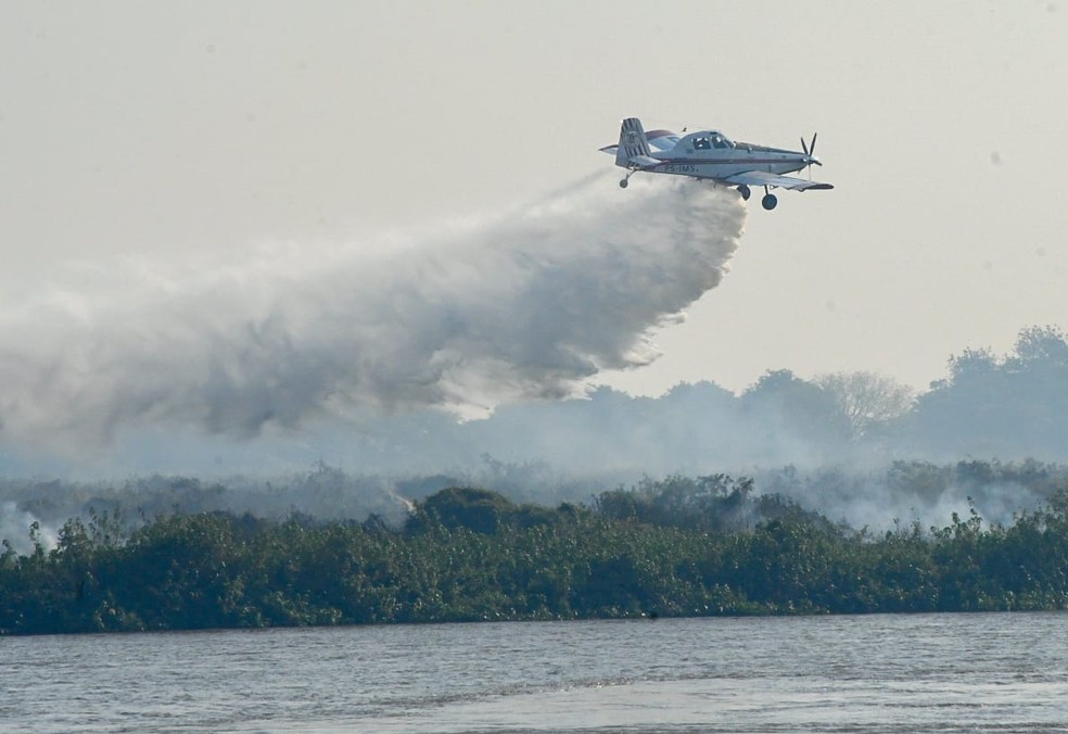 Avião usado no combate as chamas no Pantanal, Air Tractor — Foto: Bruno Rezende/Governo de MS