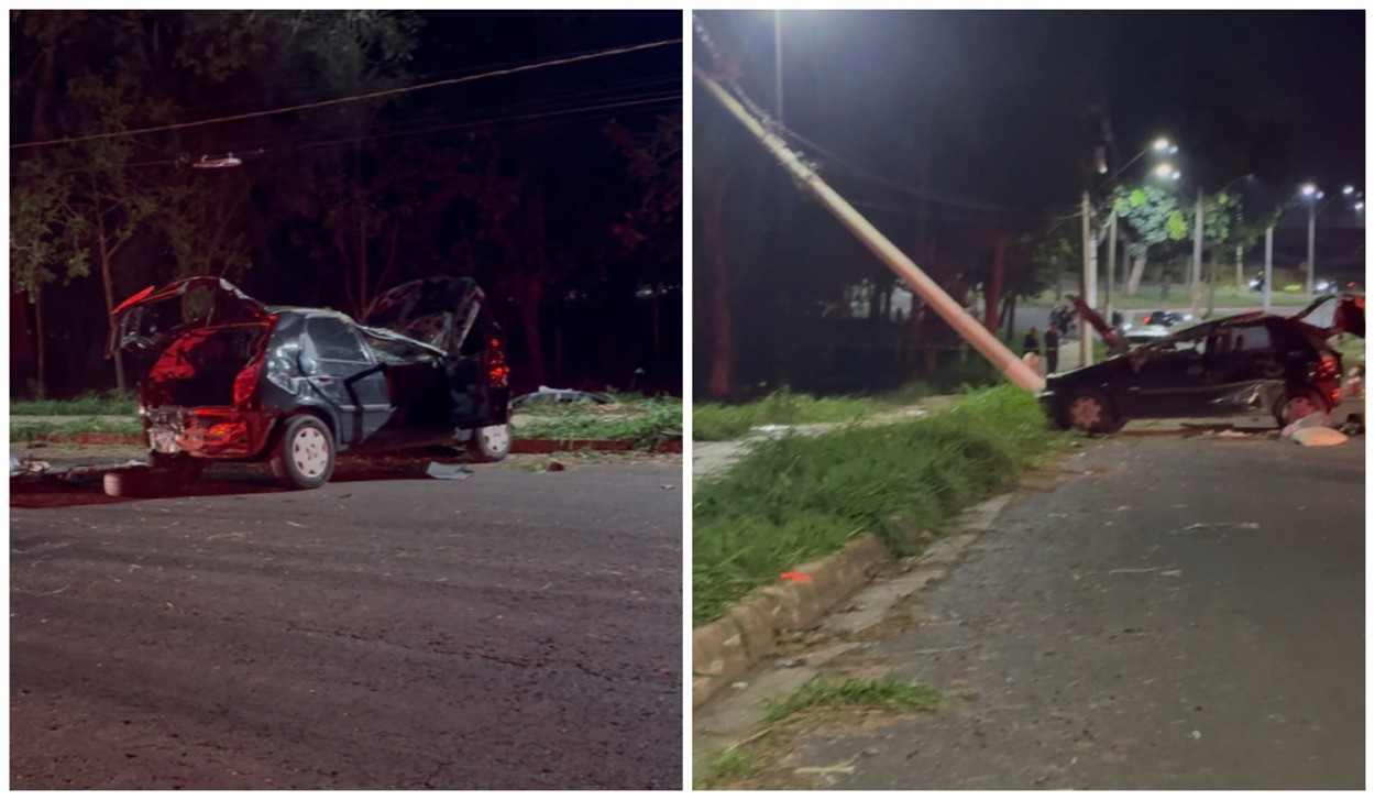 Homem e mulher ficam feridos após grave acidente com poste em avenida no interior de SP