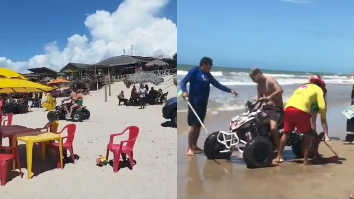 Homem é detido após pilotar quadriciclo em meio a banhistas em praia lotada no Ceará; vídeo