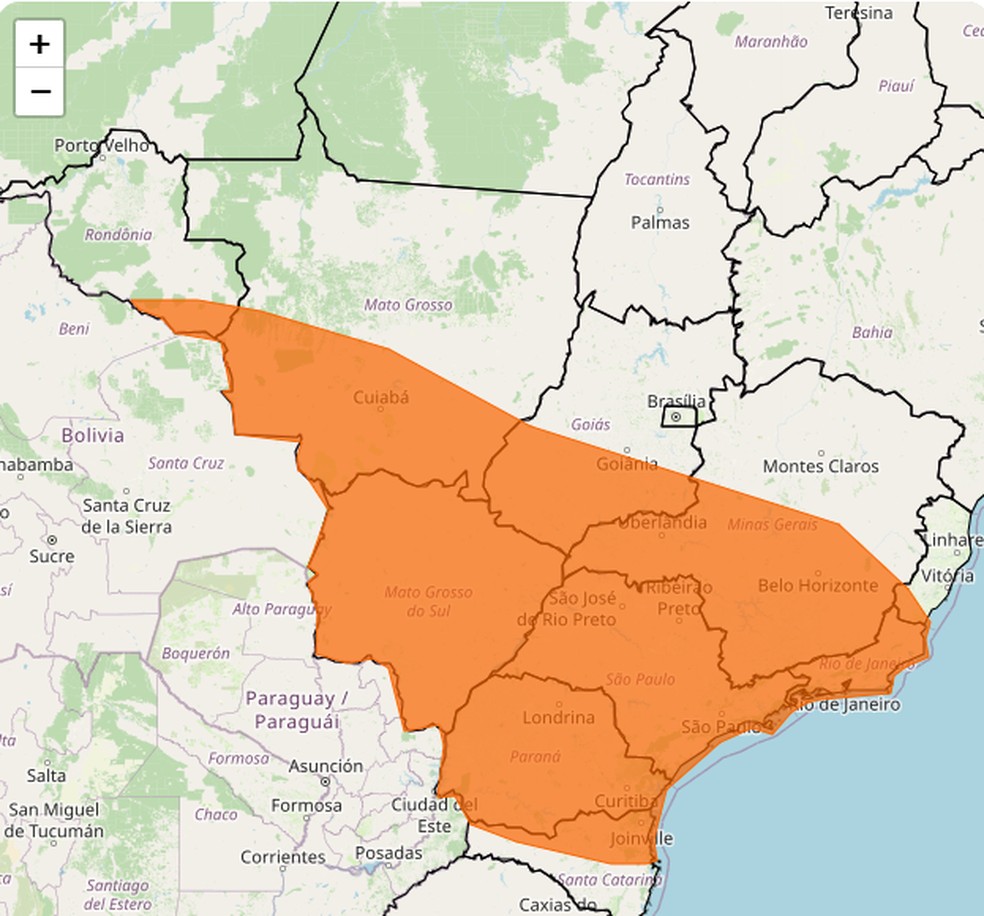 Inmet emite aviso de tempestade para 10 estados nesta segunda e terça. — Foto: Inmet/Reprodução