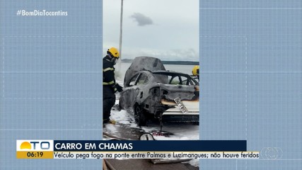 Bombeiros combatem incêndio em veículo na ponte entre Palmas e Luzimangues