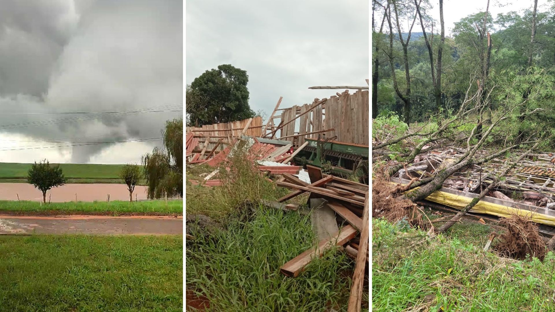 VÍDEO: Tornado é registrado no RS e causa prejuízos em propriedades rurais