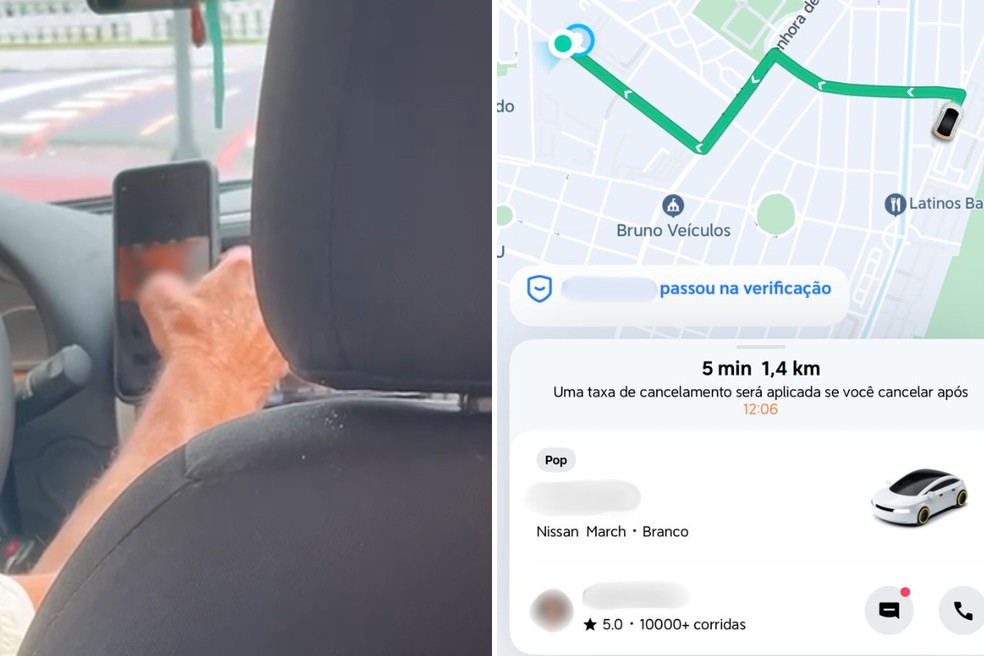 Motorista de aplicativo foi flagrado assistindo pornô enquanto transportava adolescente no litoral de SP — Foto: Reprodução e Arquivo Pessoal