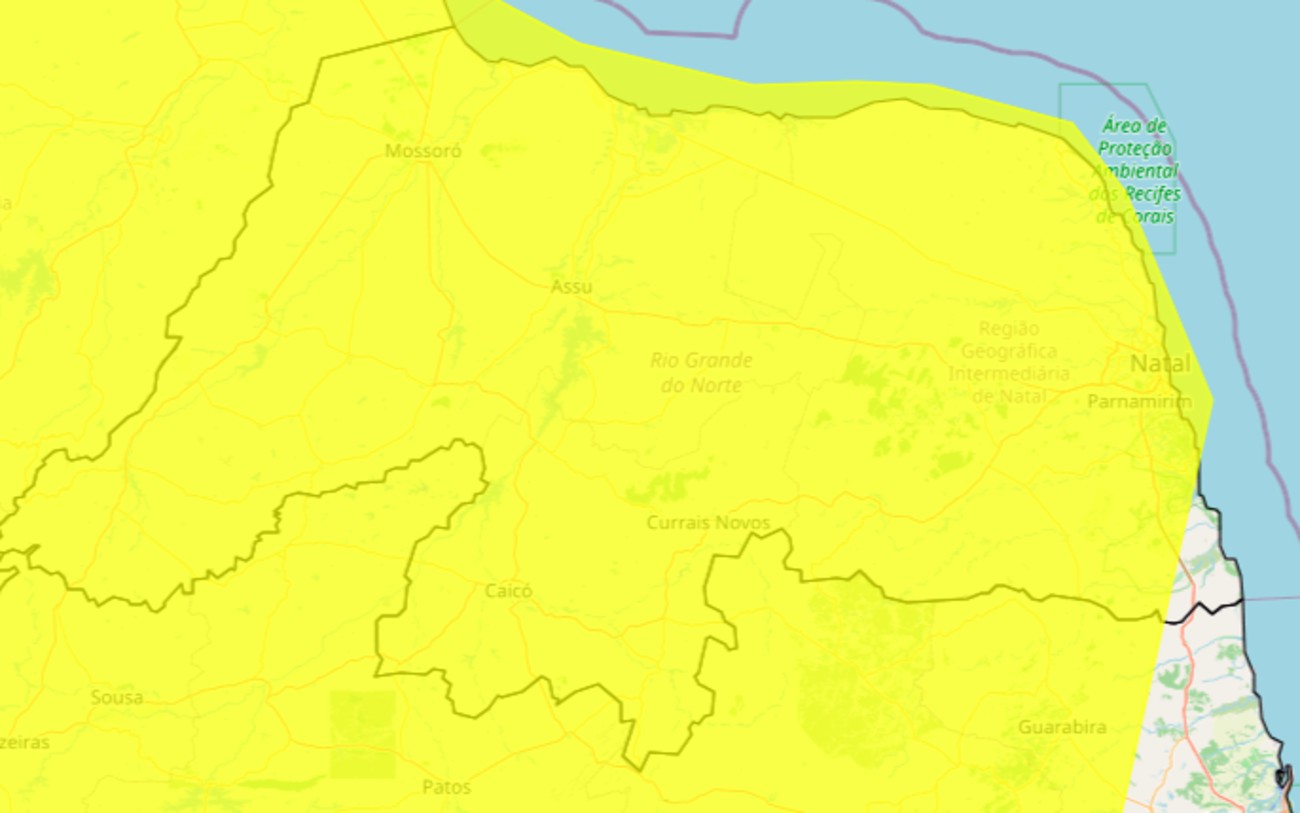 Inmet emite alertas de vendaval e baixa umidade para cidades do RN; veja lista
