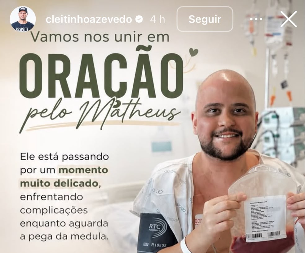 Horas antes, familiares e amigos haviam publicado mensagens nas redes sociais pedindo orações para Matheus, irmão de Cleitinho — Foto: Redes sociais