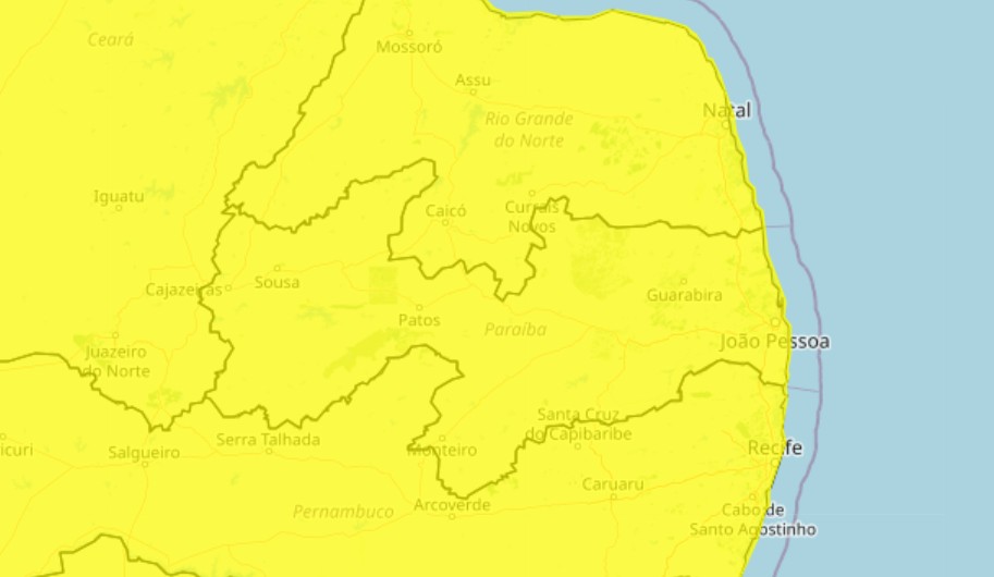 Inmet alerta para perigo potencial de vendaval em todas as cidades da Paraíba
