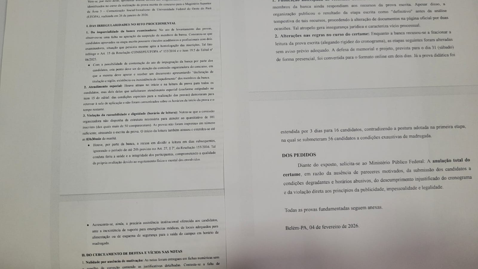 Candidatos denunciam falhas no concurso para docente do curso de jornalismo da Ufopa e pedem anulação do certame