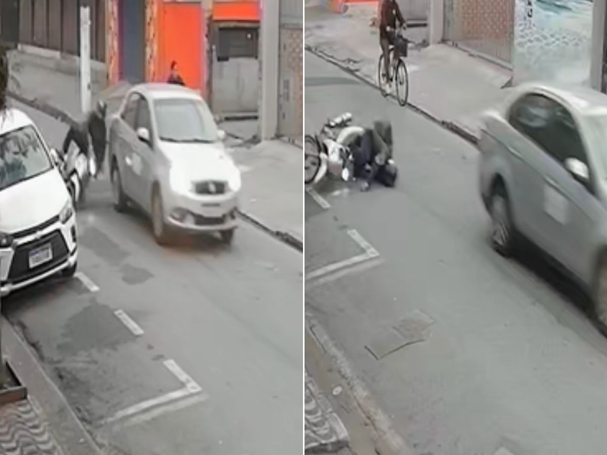 VÍDEO: Professora de moto é atingida por carro e derrapa no asfalto; motorista foge após acidente