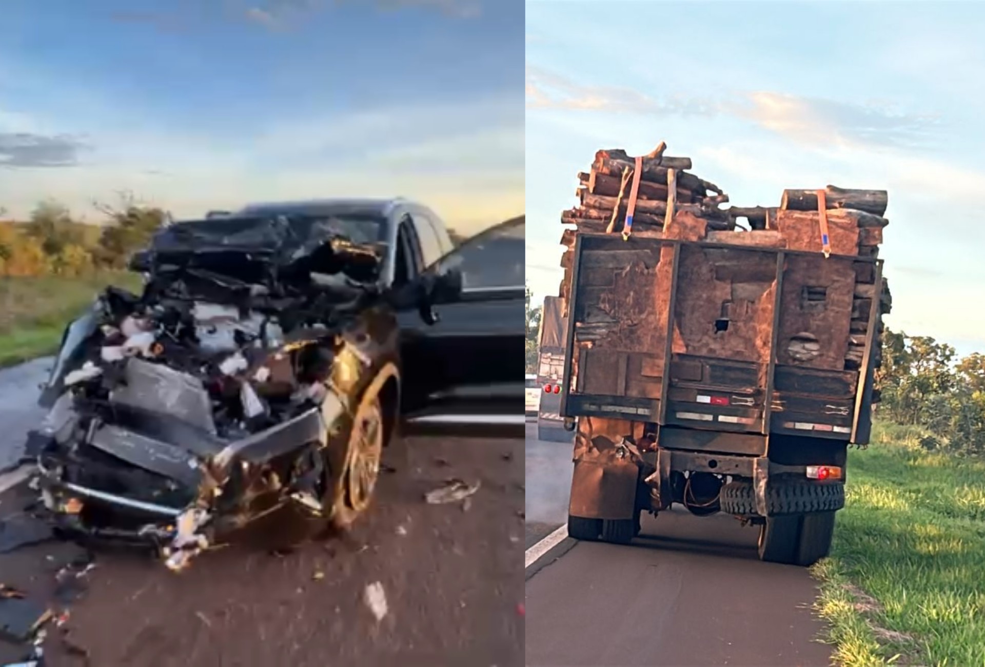 Carro atinge traseira de caminhão e motorista fica preso às ferragens em MS