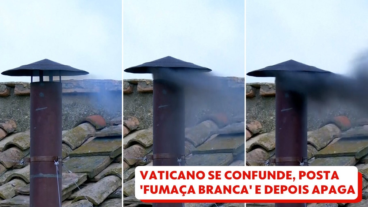 Primeiro sinal de fumaça do conclave sai branco e confunde até social media do Vaticano; VÍDEO