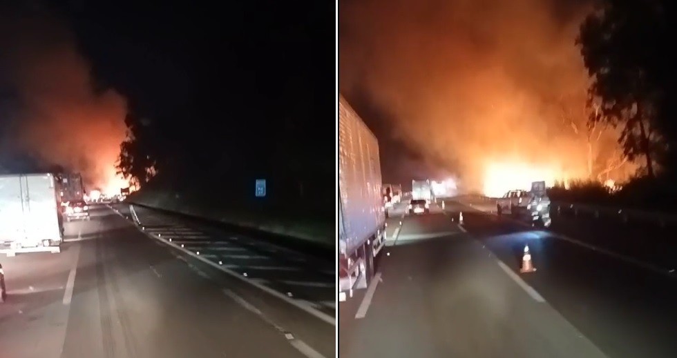 Incêndio em vegetação congestiona trecho da Rodovia Castello Branco em Itu