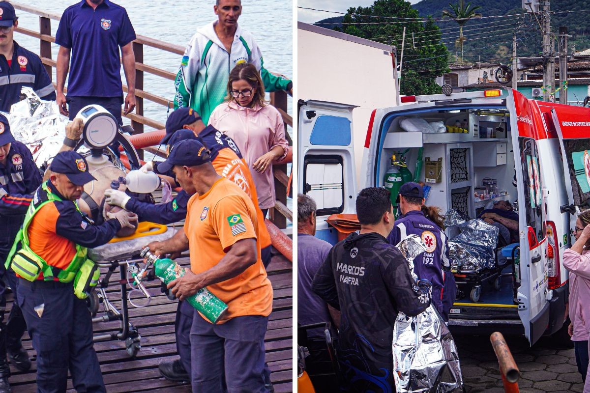 Homem morre após embarcação de pesca naufragar durante vendaval em São Sebastião