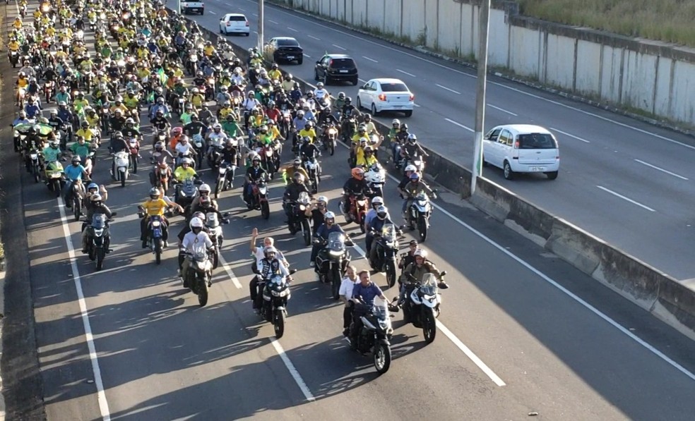 Bolsonaro participou de motociata em Natal — Foto: Gustavo Brendo/ Inter TV Cabugi
