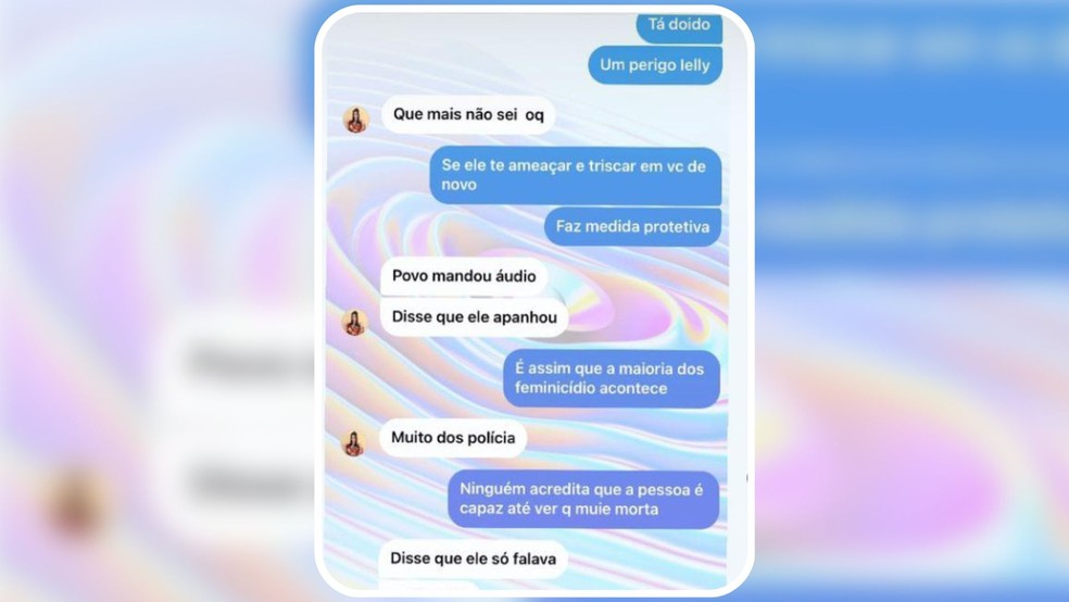 Print mostra conversa entre Ielly Gabriele Alves e uma amiga — Foto: Reprodução/Redes sociais